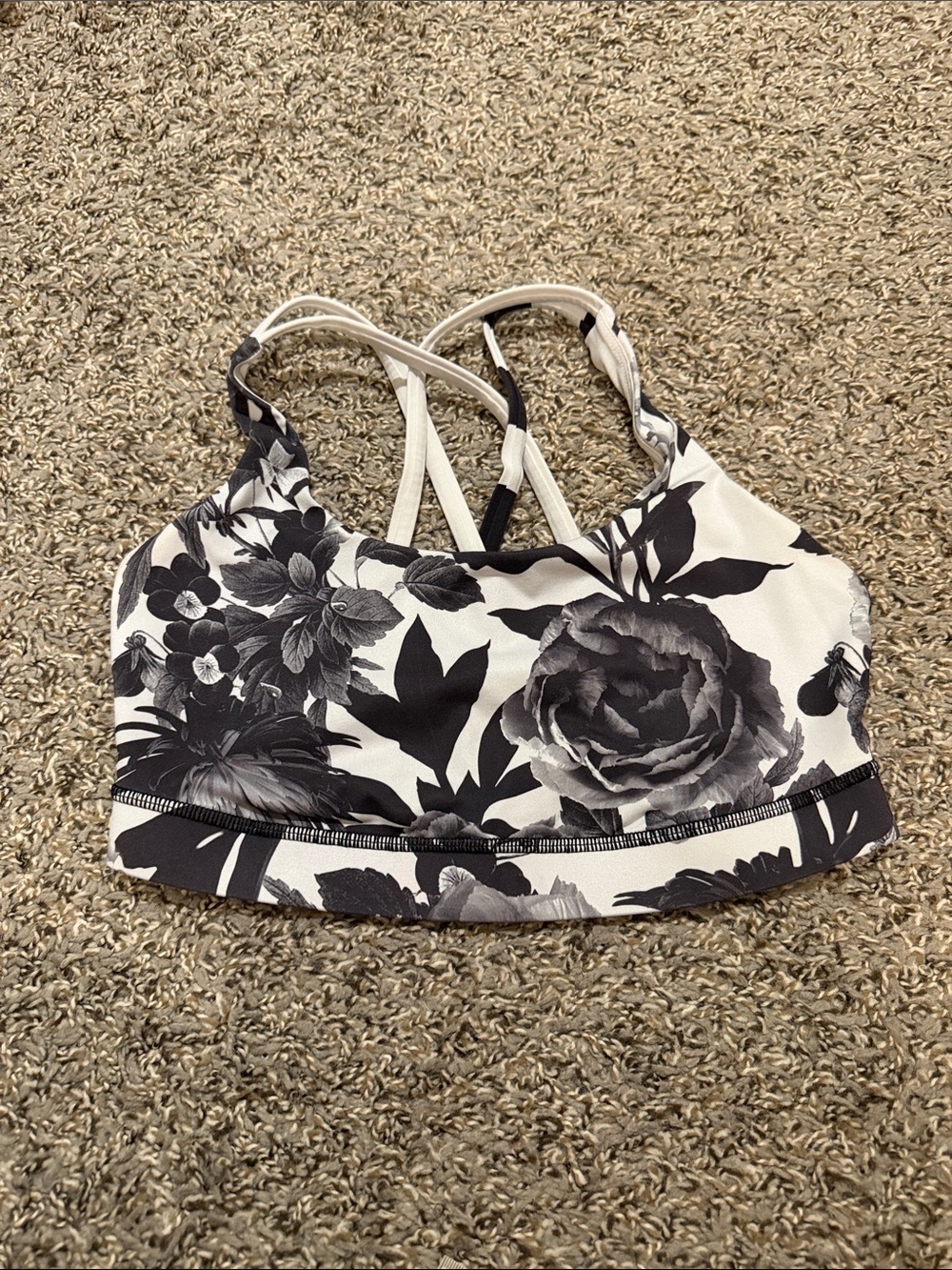 lululemon athletica Black & White Floral Strappy Sports Bra